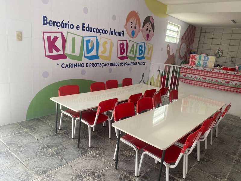 Refeitório com o painel da Kids Baby